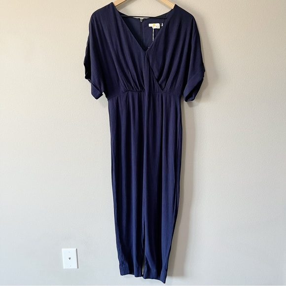 Boden Alice Faux Wrap Front Jumpsuit Short Sleeves Navy Blue Size 4 Petite NEW - Picture 4 of 13